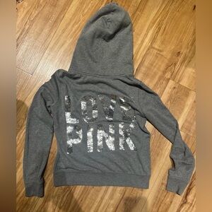 Y2K Victoria's Secret PINK Gray Sequin Back Hoodie W/ metallic snake skin.